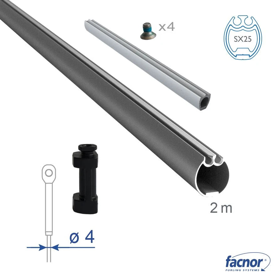 Foil section SX25 external 2-meter length for Ø4mm forestay (complete kit)