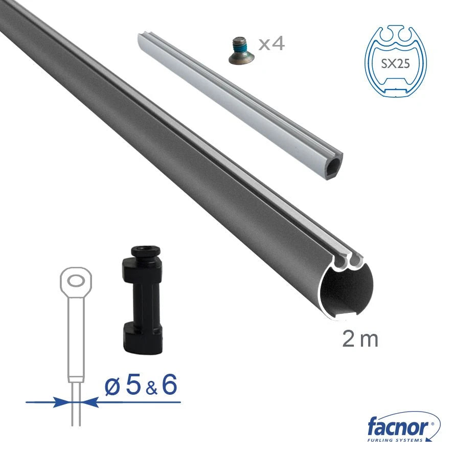 Foil section SX25 external 2-meter length for Ø5/6mm forestay (complete kit)