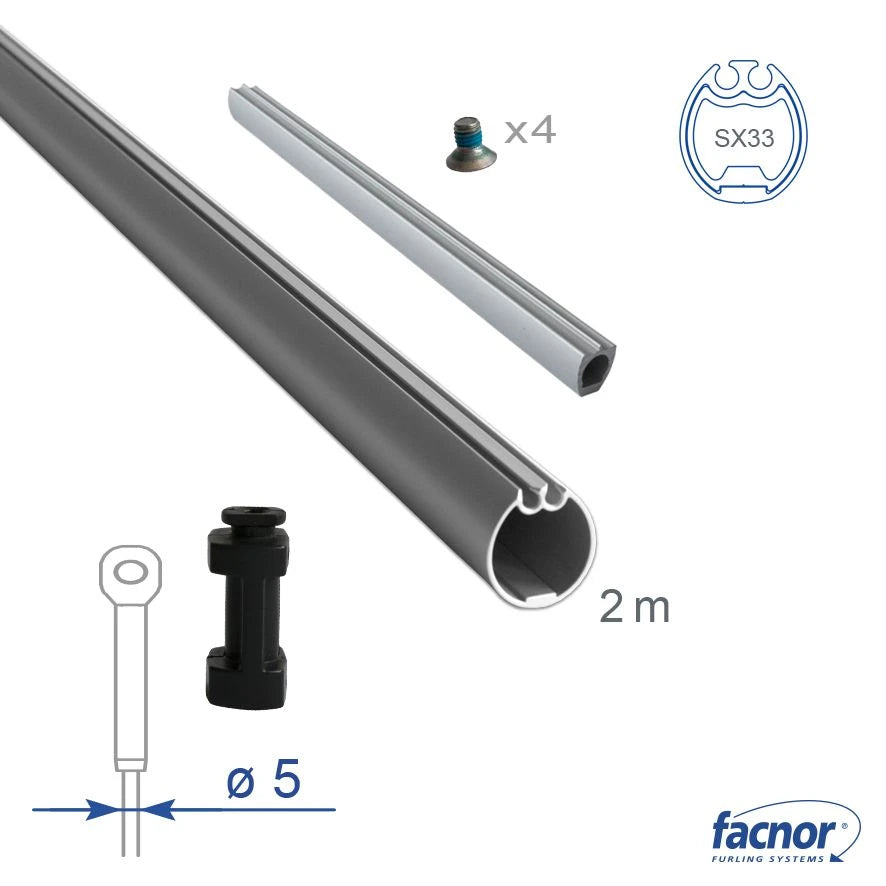 Foil section SX33 external 2-meter length for Ø5mm forestay (complete kit)