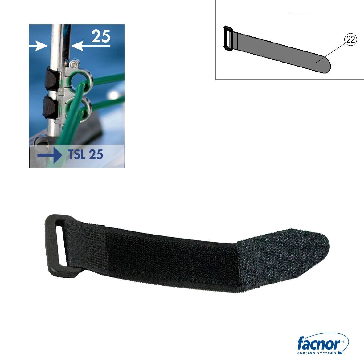 Velcro strip for TSL25 twin fairlead / black 25x122MM
