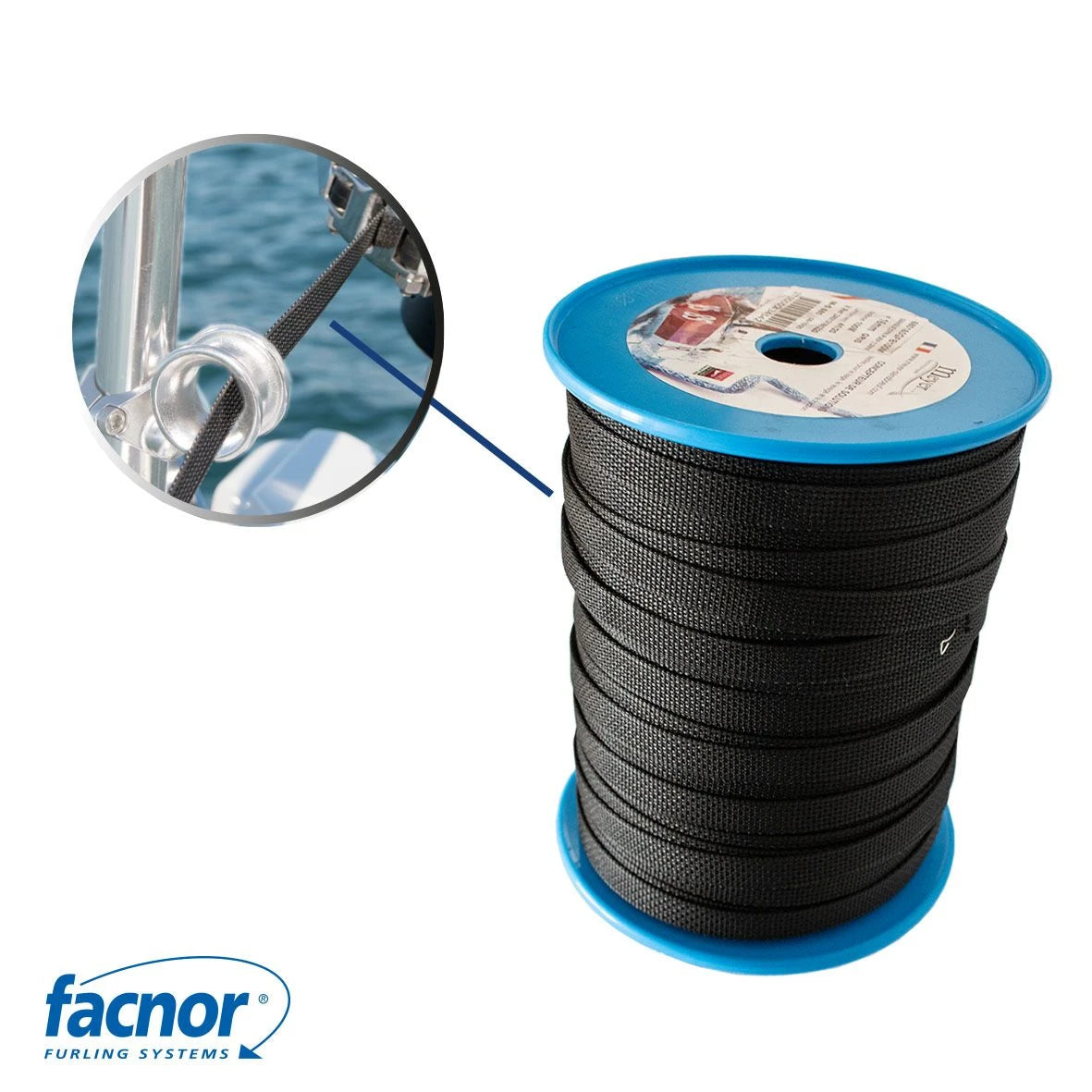 24013161220 — Facnor Webbing 16mm Black Dyneema FD170-310 — Mast och Rigg - Reservdelar Facnor
