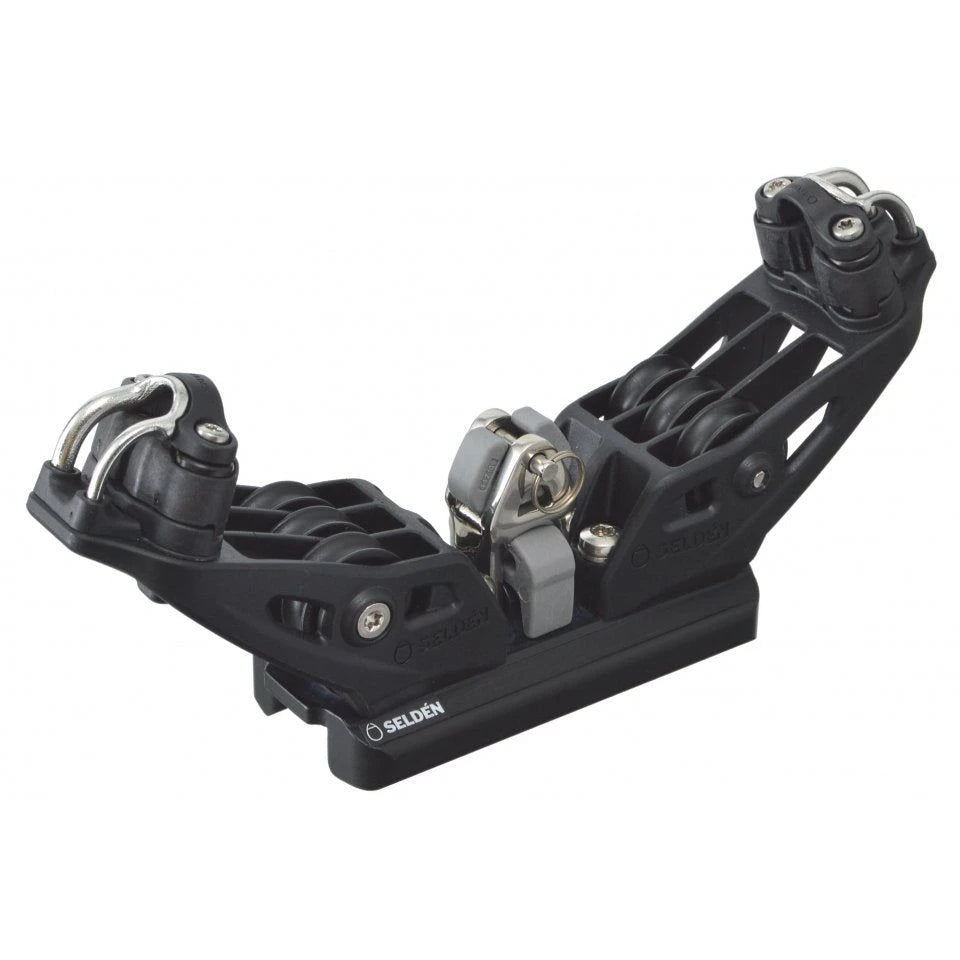 System 22 - Main Ball Bearing Car, Triple Plain Bearing Sheaves and Arm with 27 mm Cam Cleat, Stainless Toggle with Stand-Up