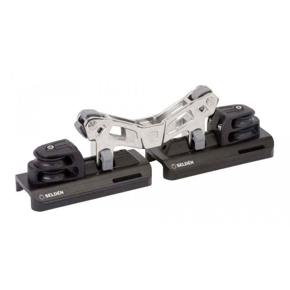 System 42 - Double Main Ball Bearing Car Assembly, Double Plain Bearing Sheaves, 4:1 Purchase, Stainless Toggle Link with Stand Ups