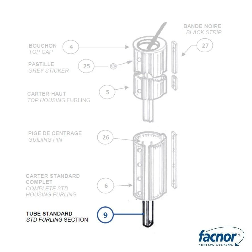 51091031100 — Facnor Std 1.7M S30 Section CF80/105 f rullkass. — Mast och Rigg - Reservdelar Facnor