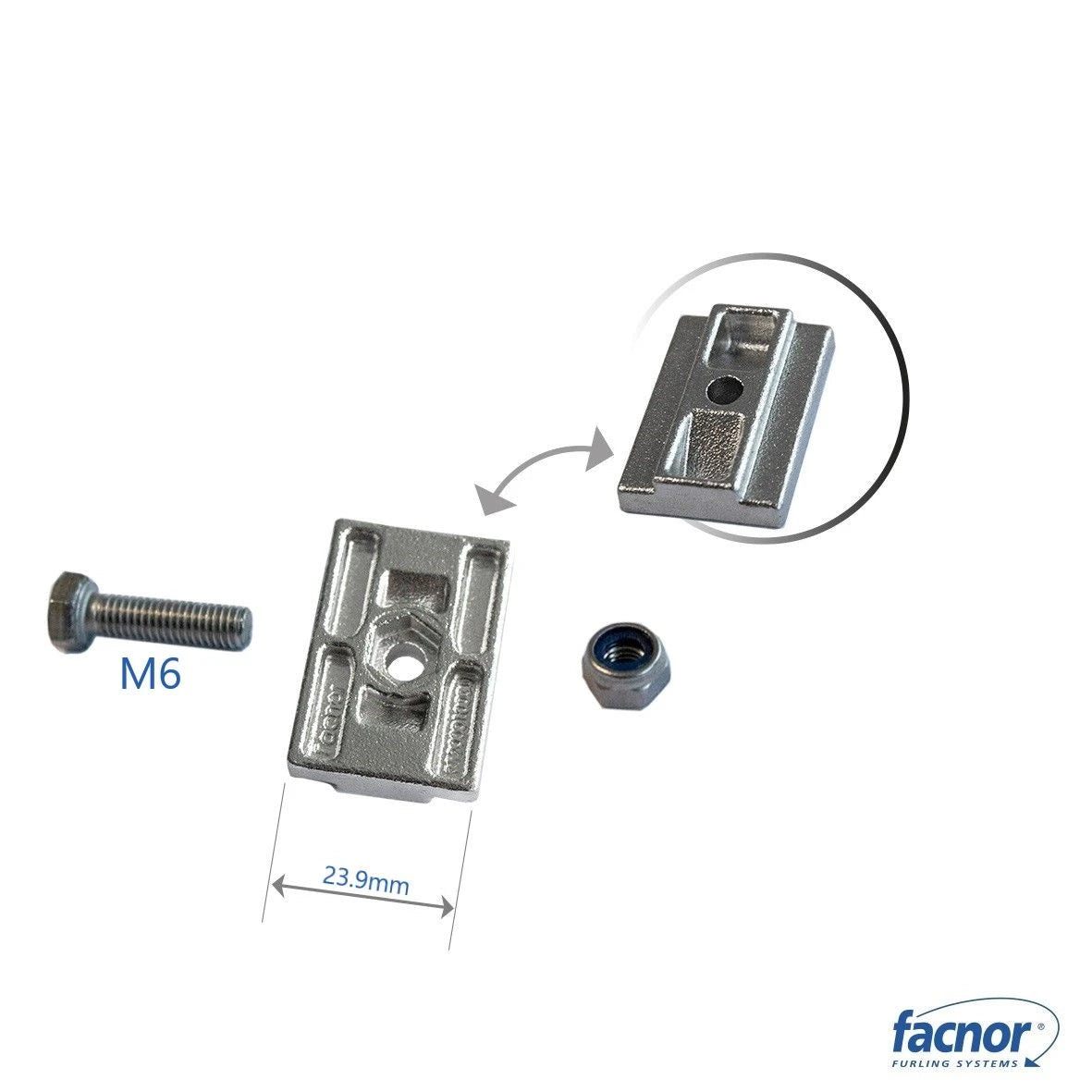 Kit fixation rail (platine plate inox n°3 largeur 23.9mm + vis M5 + écrou frein)