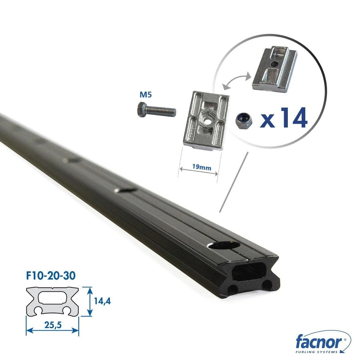 Track standard 2M FACSLIDE+ with flat slugs No2 (19mm)