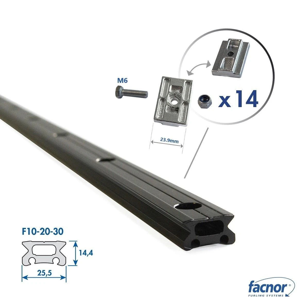 Track standard 2M FACSLIDE+ with flat slugs No3 (23.9mm)
