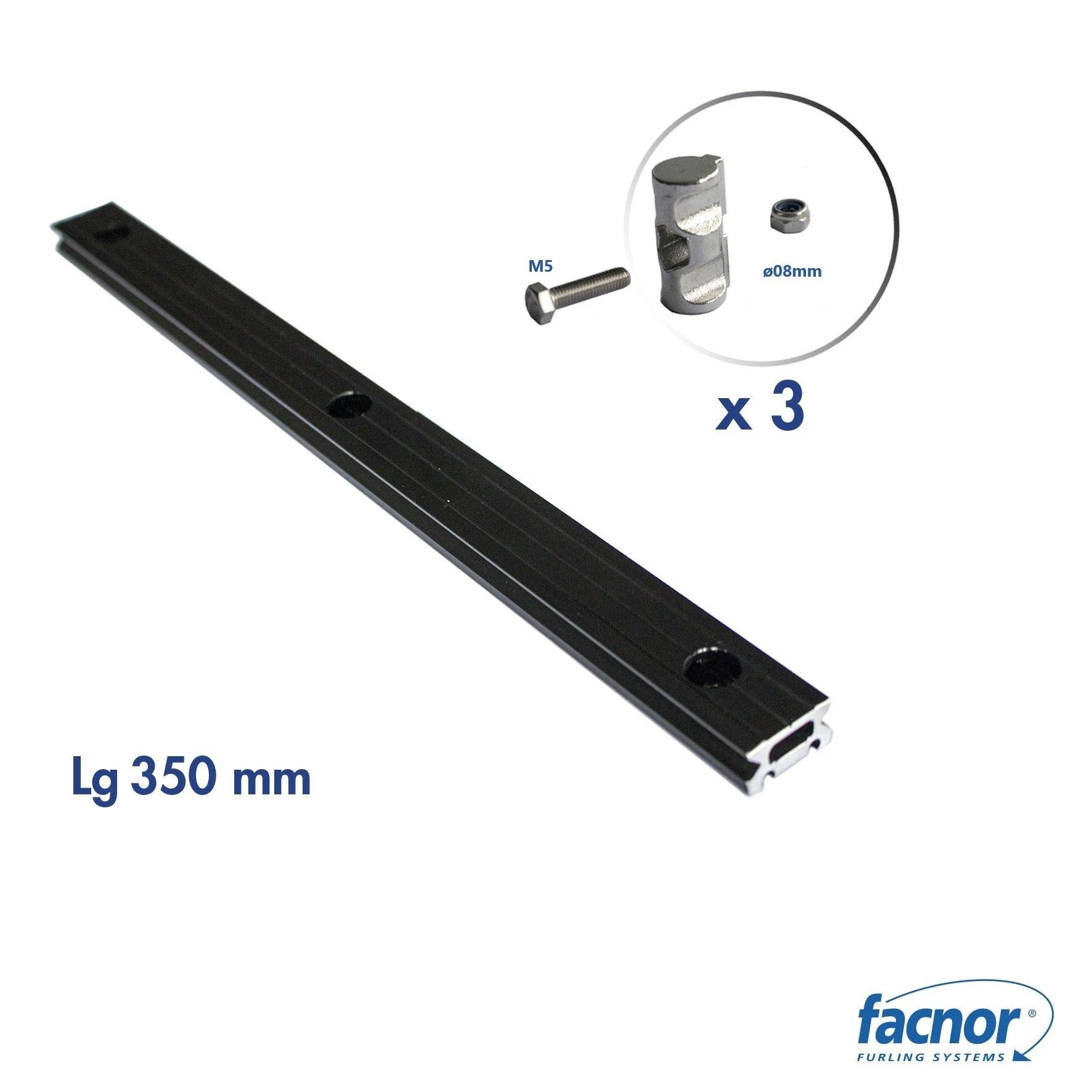 Door track lenght 350mm with 3x ø08mm round stainless steel fixing set for F10-20-30