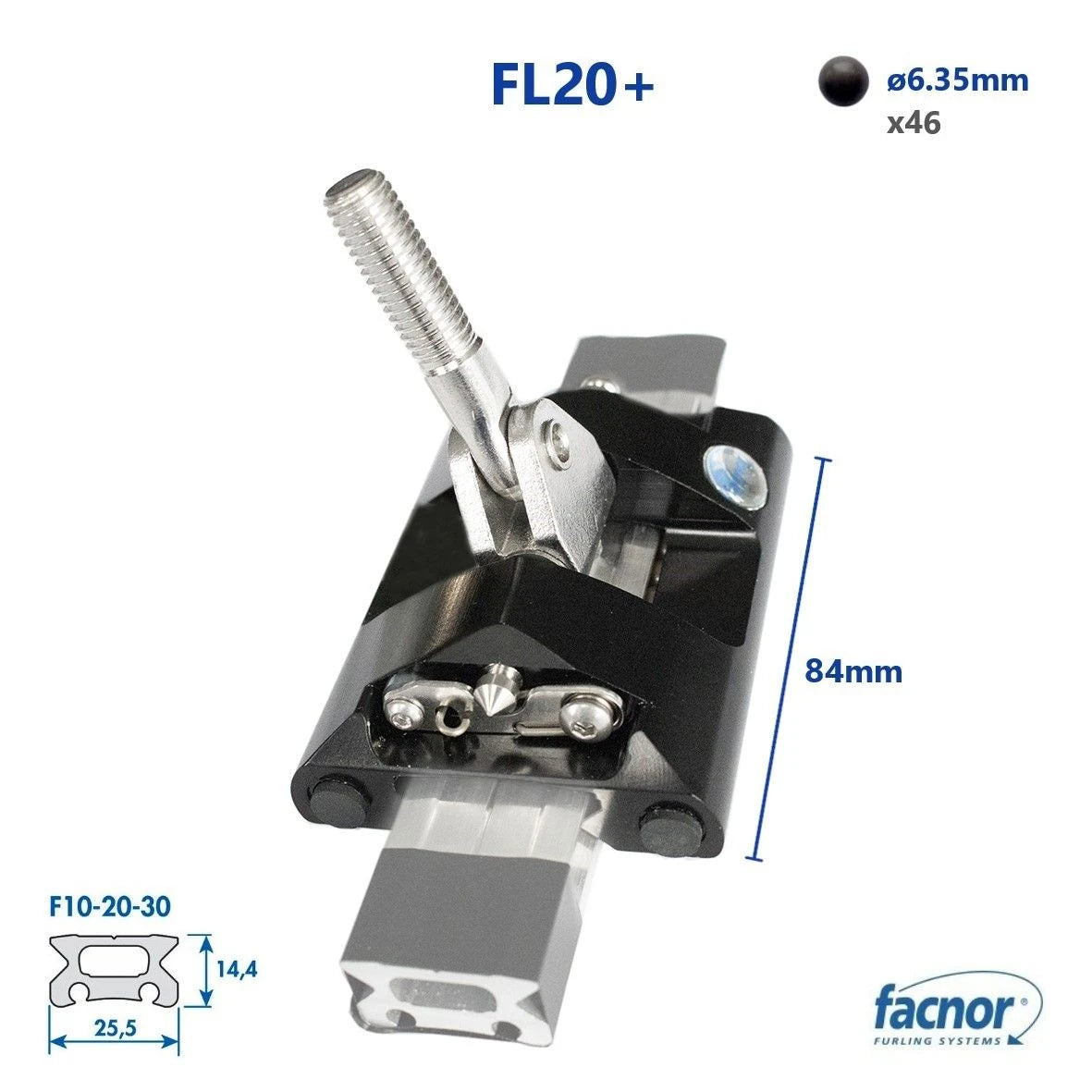54021200600 — Facnor Complete Batten Car FL20+HLM10 — Mast och Rigg - Reservdelar Facnor