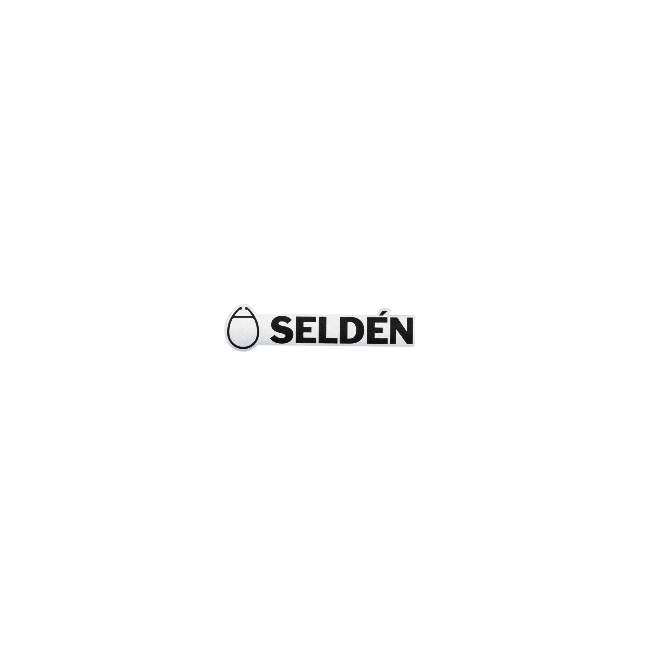75 mm Seldén label, black logotype on silver background