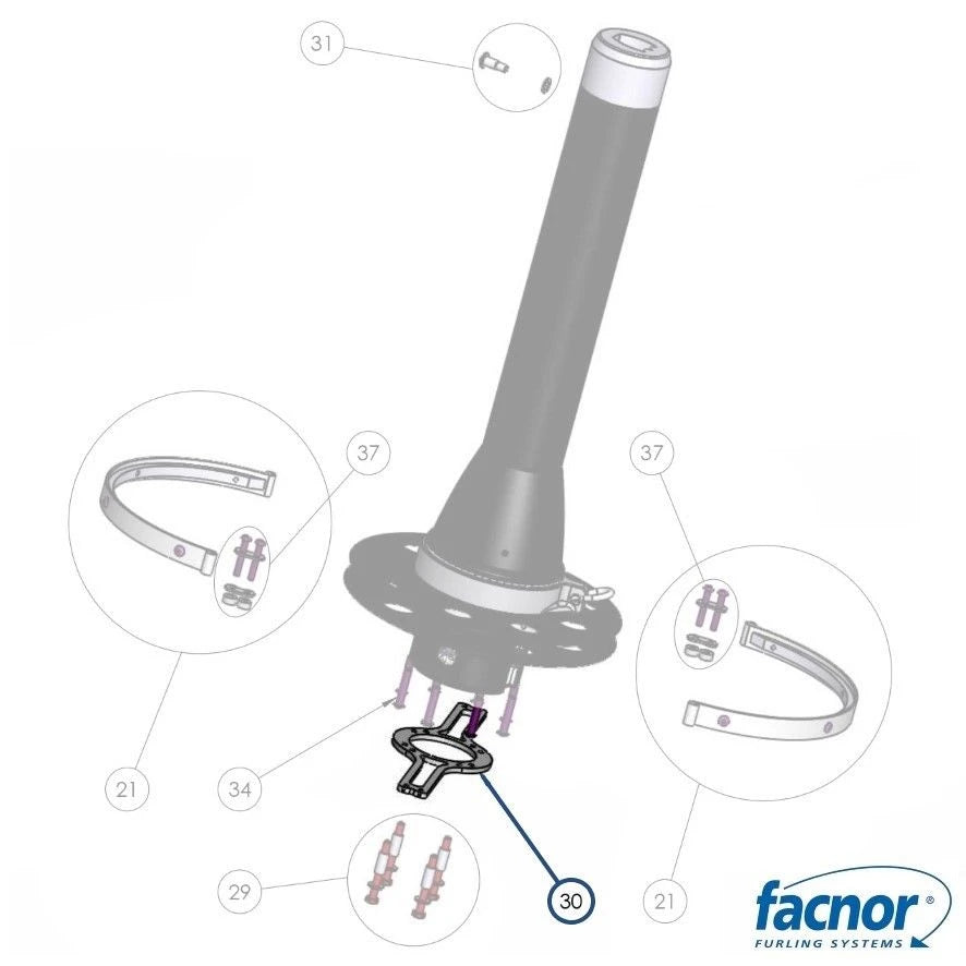 Plate fixing the furling line guide for FD090-110 drum