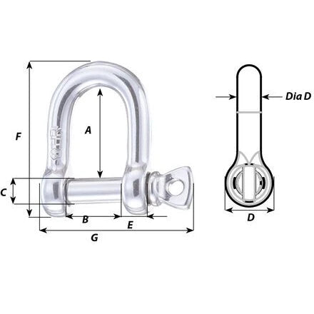W-11205 — Wichard 10mm HR Straight D Shackle — Tågvirke - Hakar