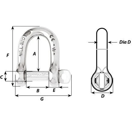 W-1205 — Wichard 10mm Straight D Shackle Standard — Tågvirke - Schacklar