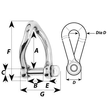 W-1224 — Wichard 8mm Twisted Shackle Self-Locking — Tågvirke - Schacklar
