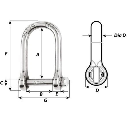 W-1264 — Wichard 8mm Large Opening Shackle — Tågvirke - Schacklar