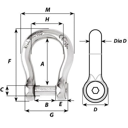 W-1343 — Wichard 6mm Bow Shackle Allen Head — Tågvirke - Schacklar