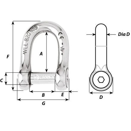 W-1363 — Wichard 6mm Bow Shackle Allen Head Large — Tågvirke - Schacklar