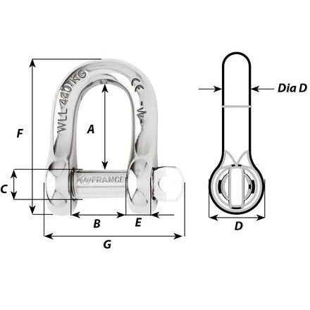 W-1401 — Wichard 4mm Straight D Shackle Captive — Tågvirke - Schacklar