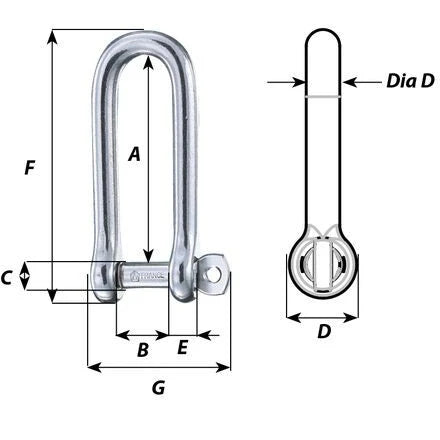 W-1413 — Wichard 6mm D Shackle Long Captive Pin — Tågvirke - Schacklar