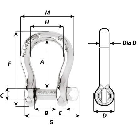 W-1444 — Wichard 8mm Bow D Shackle Captive Pin — Tågvirke - Schacklar