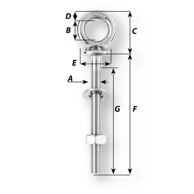 W-6493 — Wichard Eye Bolt M8 x 100m — Däcksutrustning - Padeyes