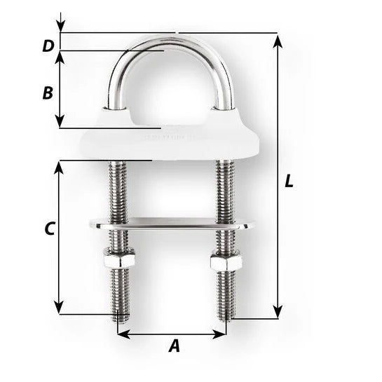 W-65332 — Wichard Watertight U-Bolt 6 X 70 White — Däcksutrustning - U-bultar & Byglar