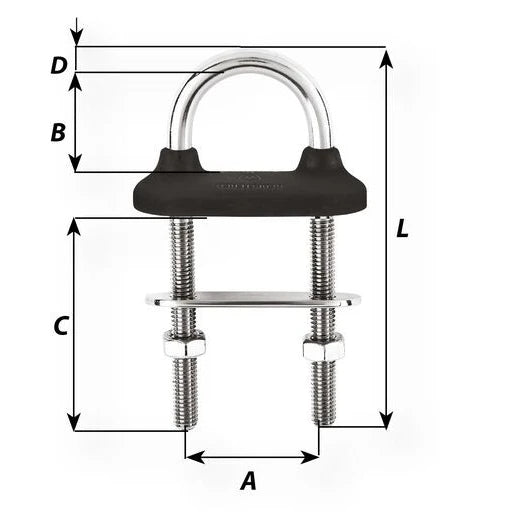 W-65351 — Wichard Watertight U-Bolt 10 X 90 Black — Däcksutrustning - U-bultar & Byglar