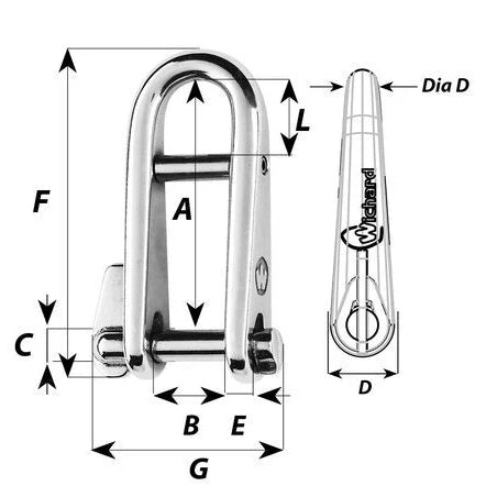 W-91433 — Wichard 6mm HR Key Pin Shackle w/Bar — Tågvirke - Schacklar